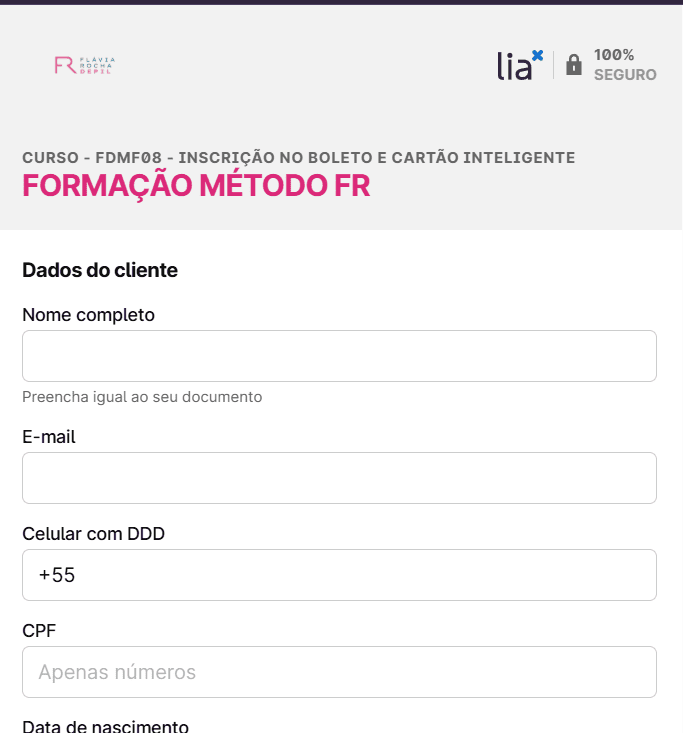 Tela de cadastro da Lia